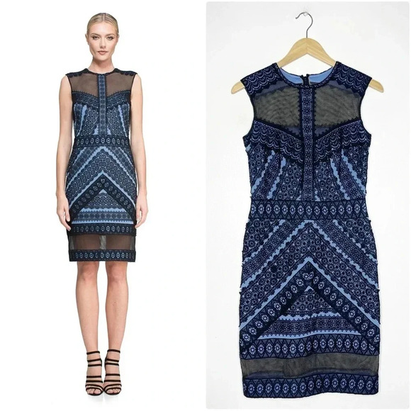 Tadashi Shoji NALANI DRESS Sleeveless Black Blue Size 4 - Picture 1 of 7